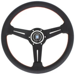 Nardi Classic ND33 Steering Wheel, Black Perforated Leather, Black Spokes, Red Stitching, 25 Mm Dish