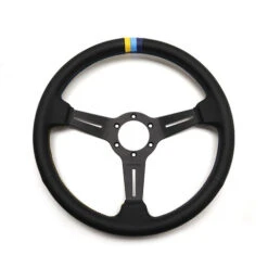 GReddy Sports "Medium Type" Steering Wheel (47 Mm Dish), Black Leather, Black Spokes - 340 Mm