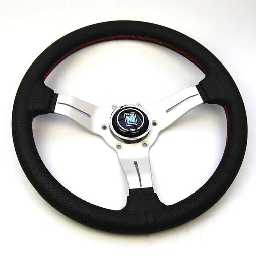 Nardi Deep Corn Steering Wheel, Black Perforated Leather, Satin Spokes, Red Stitching, 50 Mm Dish, Ø33 Cm 3 Nardi Deep Corn Steering Wheel, Black Perforated Leather, Satin Spokes, Red Stitching, 50 Mm Dish, Ø33 Cm
