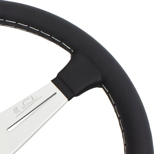 Nardi Classic ND34 Steering Wheel, Black Leather, Satin Spokes, Grey Stitching, 25 Mm Dish 6 Nardi Classic ND34 Steering Wheel, Black Leather, Satin Spokes, Grey Stitching, 25 Mm Dish - Image 4