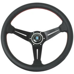 Nardi Classic ND36 Steering Wheel, Black Perforated Leather, Black Spokes, Red Stitching, 40 Mm Dish