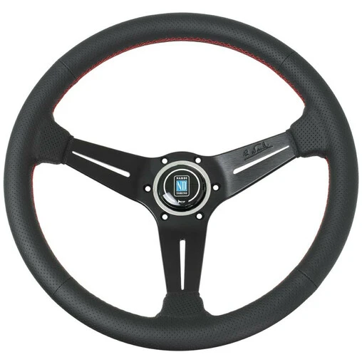 Nardi Classic ND36 Steering Wheel, Black Perforated Leather, Black Spokes, Red Stitching, 40 Mm Dish 3 Nardi Classic ND36 Steering Wheel, Black Perforated Leather, Black Spokes, Red Stitching, 40 Mm Dish
