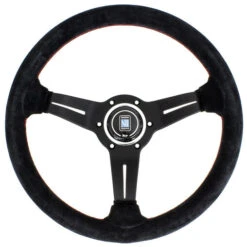 Nardi Deep Corn Steering Wheel, Suede, Black Spokes, Red Stitching, 50 Mm Dish, Ø33 Cm
