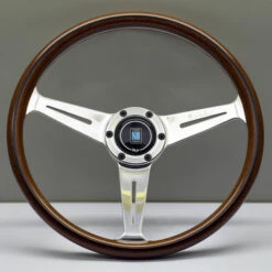 Nardi Classic ND36 Steering Wheel, Wood, Chrome Spokes, 40 Mm Dish (Large Hub)