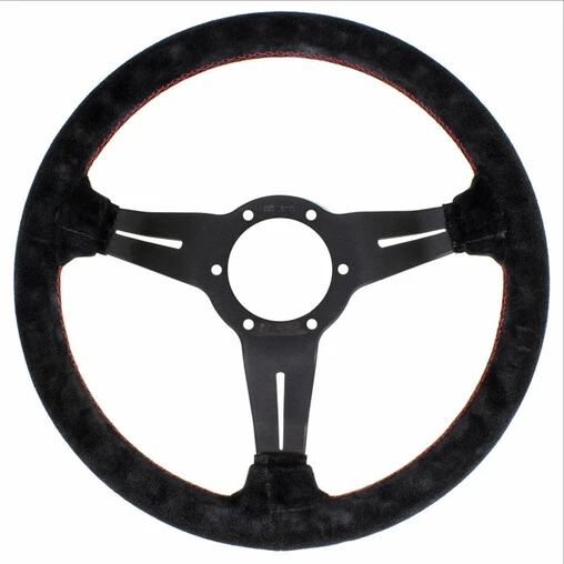 Nardi Deep Corn Steering Wheel, Suede, Black Spokes, Red Stitching, 50 Mm Dish, Ø33 Cm 4 Nardi Deep Corn Steering Wheel, Suede, Black Spokes, Red Stitching, 50 Mm Dish, Ø33 Cm - Image 2