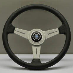 Nardi Classic ND34 Steering Wheel, Black Perforated Leather, Satin Spokes, Grey Stitching, 40 Mm Dish