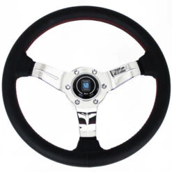 Nardi Deep Corn Steering Wheel, Black Perforated Leather, Chrome Spokes, Red Stitching, 50 Mm Dish, Ø33 Cm