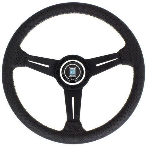 Nardi Classic ND34 Steering Wheel, Black Perforated Leather, Black Spokes, Grey Stitching, 40 Mm Dish 3 Nardi Classic ND34 Steering Wheel, Black Perforated Leather, Black Spokes, Grey Stitching, 40 Mm Dish