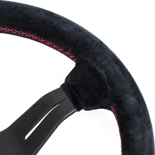 Nardi Deep Corn Steering Wheel, Suede, Black Spokes, Red Stitching, 50 Mm Dish, Ø33 Cm 6 Nardi Deep Corn Steering Wheel, Suede, Black Spokes, Red Stitching, 50 Mm Dish, Ø33 Cm - Image 4