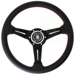 Nardi Deep Corn Steering Wheel, Black Perforated Leather, Black Spokes, Red Stitching, 50 Mm Dish, Ø33 Cm