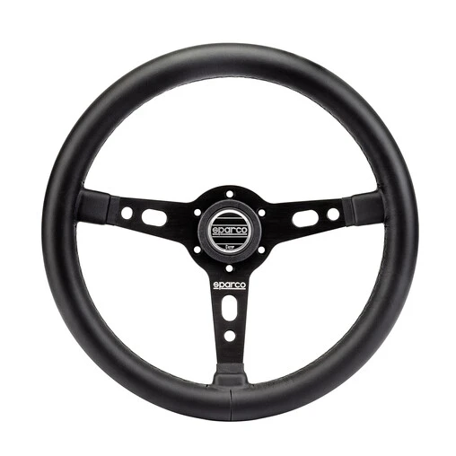 Sparco Targa 350 Mm Steering Wheel (39 Mm Dish), Black Leather, Black Spokes 3 Sparco Targa 350 Mm Steering Wheel (39 Mm Dish), Black Leather, Black Spokes