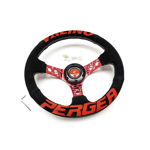 Valino Steering Wheel, Black Suede, Red Spokes, 73 Mm Dish 3 Valino Steering Wheel, Black Suede, Red Spokes, 73 Mm Dish