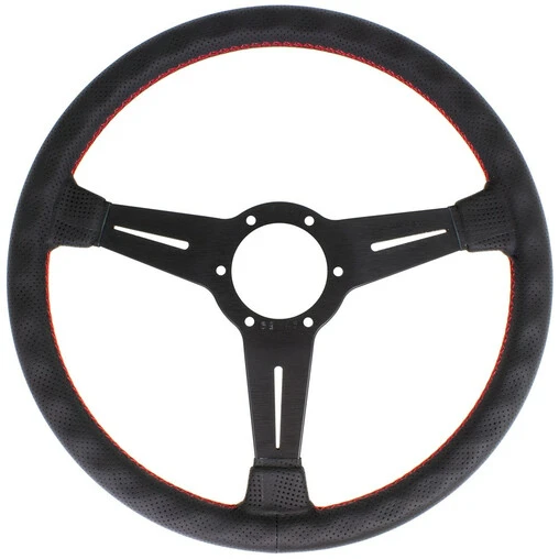 Nardi Classic ND36 Steering Wheel, Black Perforated Leather, Black Spokes, Red Stitching, 40 Mm Dish 4 Nardi Classic ND36 Steering Wheel, Black Perforated Leather, Black Spokes, Red Stitching, 40 Mm Dish - Image 2
