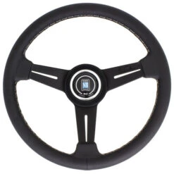 Nardi Classic ND33 Steering Wheel, Black Leather, Black Spokes, Grey Stitching, 40 Mm Dish
