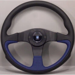 Nardi Challenge Steering Wheel, Blue Leather, Black Spokes, Black Stitching, 45 Mm Dish, Ø35 Cm