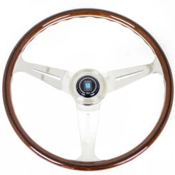 Nardi Classic ND39 Steering Wheel, Wood, Black Inlay, Chrome Spokes, 25 Mm Dish