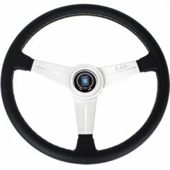 Nardi Classic ND39 Steering Wheel, Black Leather, Satin Spokes, Grey Stitching, 30 Mm Dish