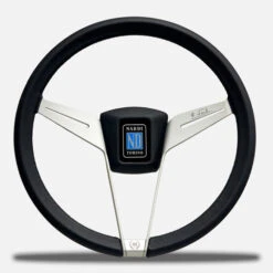 Nardi Novantesimo 90th Anniversary Steering Wheel, Black Leather, White Spokes, Ø35.5 Cm, Black Center Pad