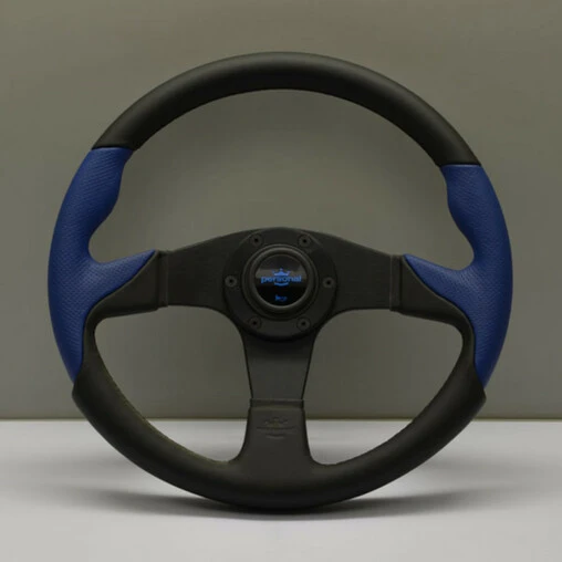 Personal Thunder Steering Wheel - 350 Mm - Black Leather & Blue Perforated Leather, Black Spokes 3 Personal Thunder Steering Wheel - 350 Mm - Black Leather & Blue Perforated Leather, Black Spokes