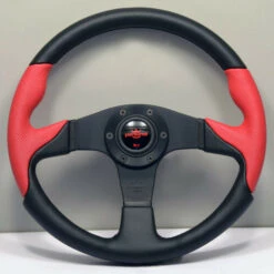 Personal Thunder Steering Wheel - 350 Mm - Black Leather & Red Perforated Leather, Black Spokes