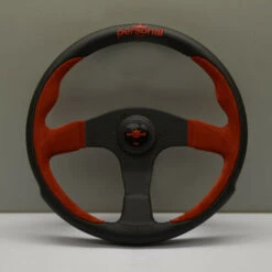 Personal Pole Position Steering Wheel - 350 Mm - Black Leather & Red Suede, Black Spokes, Red Logo