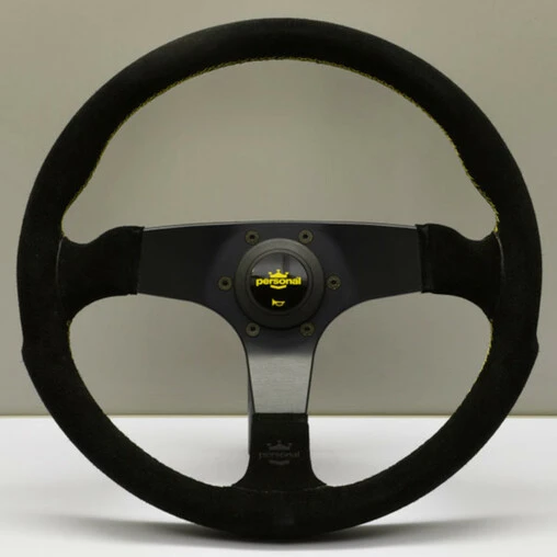 Personal Fitti Corsa Steering Wheel - 350 Mm - Black Suede, Black Spokes, Yellow Stitching 3 Personal Fitti Corsa Steering Wheel - 350 Mm - Black Suede, Black Spokes, Yellow Stitching