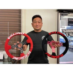 Valino Steering Wheel, Black Suede, Red Spokes, 73 Mm Dish 21 Valino Steering Wheel, Black Suede, Red Spokes, 73 Mm Dish -The Country Road Shop large valino pergea steering wheel black red 1